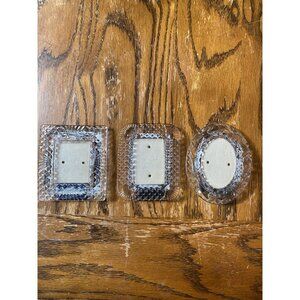 Vintage Crystal Picture Frames Set Of 3 - Square Rectangular & Oval